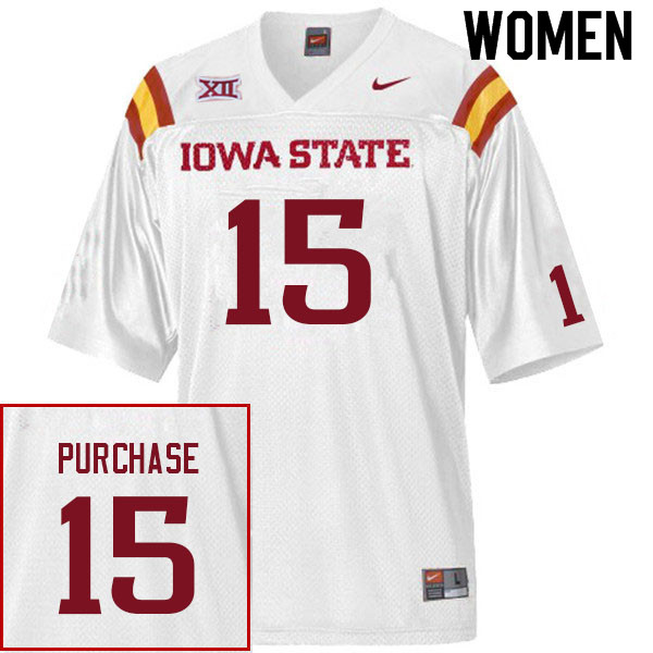 Women #15 Myles Purchase Iowa State Cyclones College Football Jerseys Sale-White - Click Image to Close